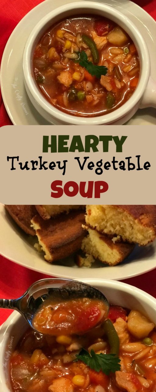 A wholesome hearty turkey vegetable soup.