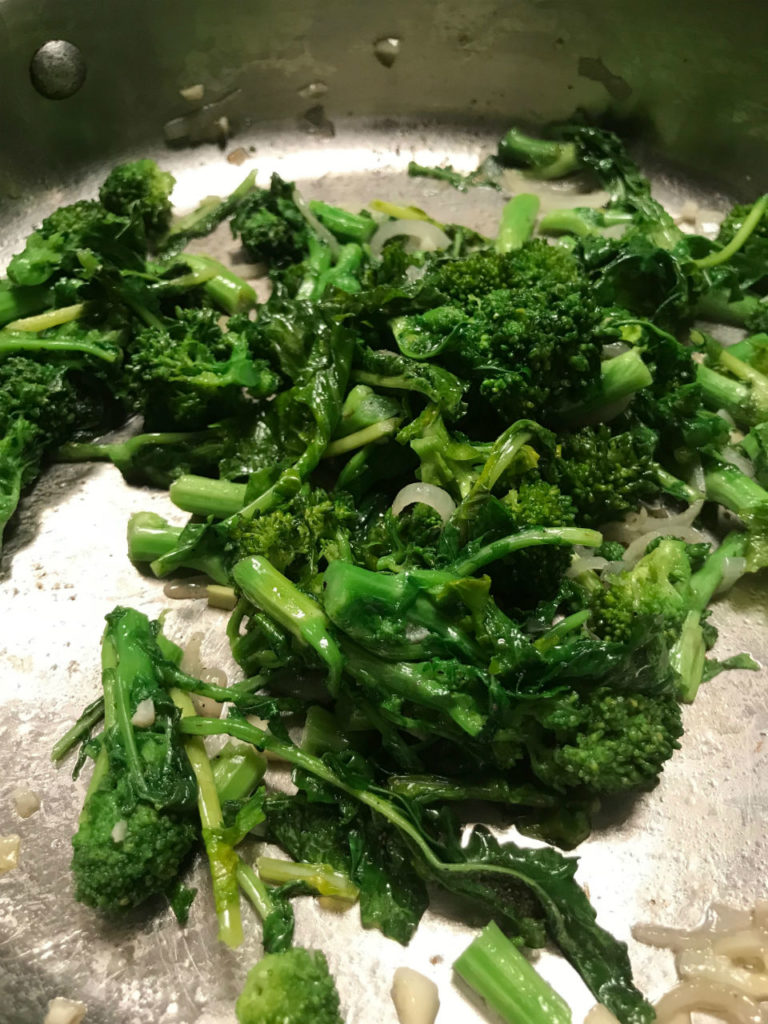 Broccoli Rabe are thin leafy stalks topped with small florets. It's an Italian vegetable with a slightly bitter taste.