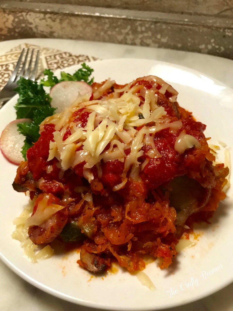 Spaghetti Squash with Chicken Sausage and Cheese