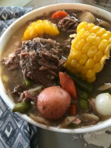 Cuts of beef cooked slowly over several hours in a beef broth and lots of root vegetables.