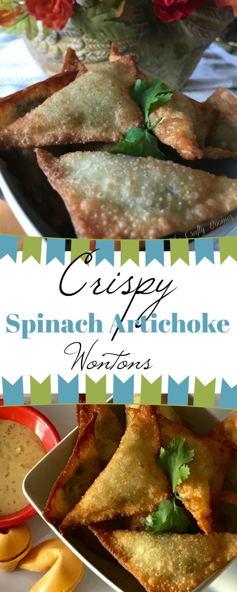 Crispy Spinach Artichoke Wontons are filled with a creamy filling with a crispy outer crunch.