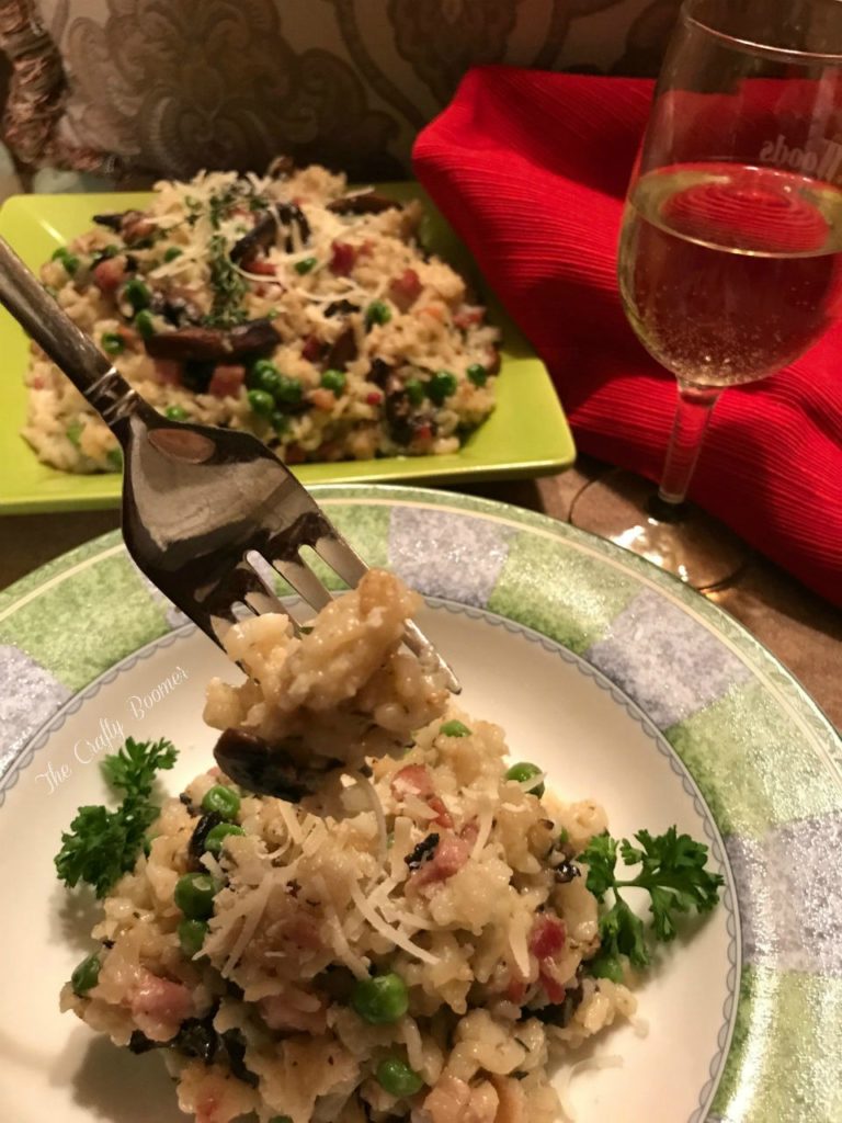 Risotto with Pancetta and vegetables offer a full meal on a plate. It's filled with healthy vegetables while easy to prepare.