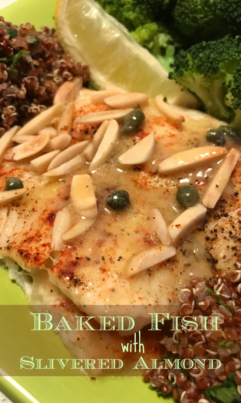 Baked fish with slivered almond is the perfect meal for the busy week day meal. It's quick and easy to prepare, and it's filled with wonderful nutrients.