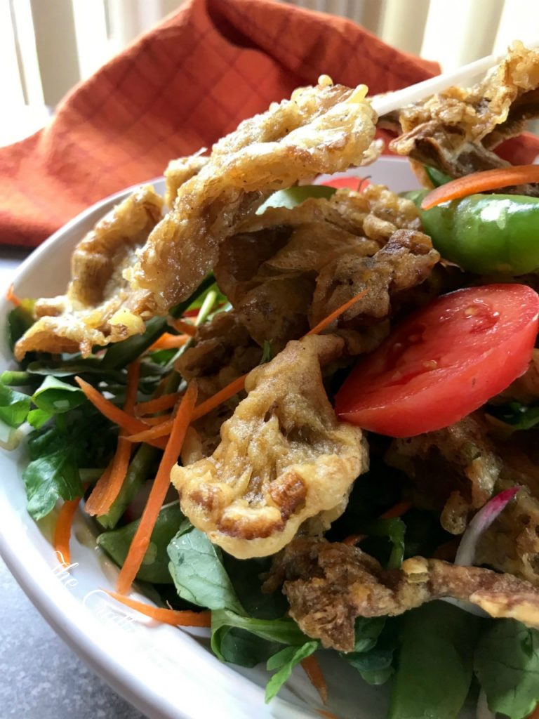 Tempura Crispy Oyster Mushroom Salad is a delicate blend of crispy and meaty flavor.