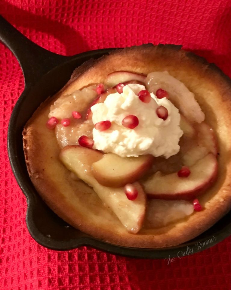 This Dutch baby can make any meal special, it's quick and easy to make. The Apple Pomegranate Dutch Baby can be eaten for brunch, breakfast, dinner or dessert.